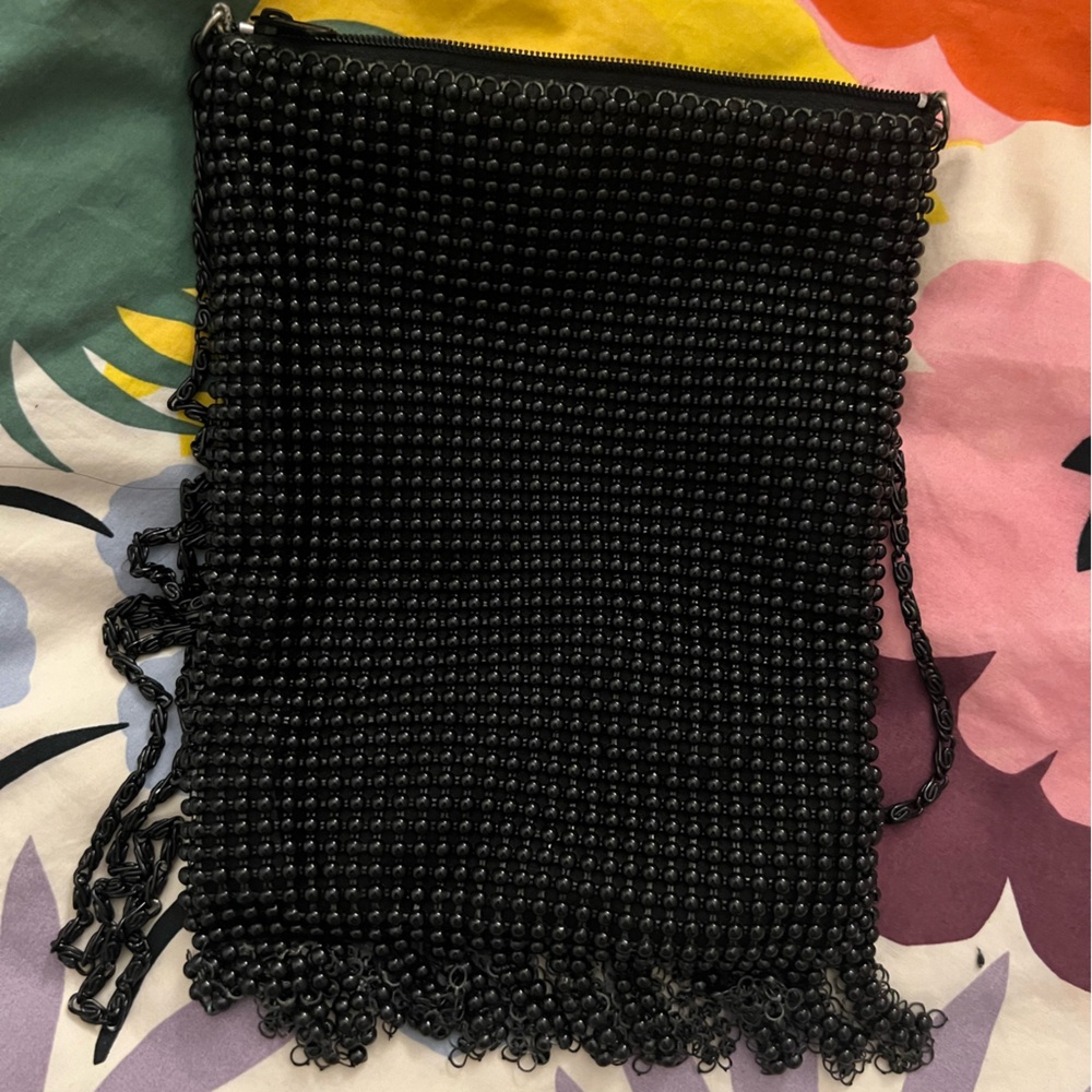 Black beaded purse! Zippered, with black satin lining.